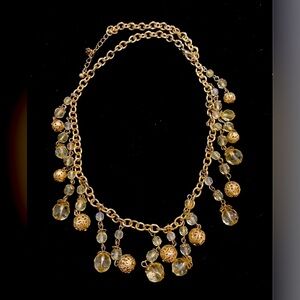 ($8) Gold & Clear Bead Colored Fashion Necklace